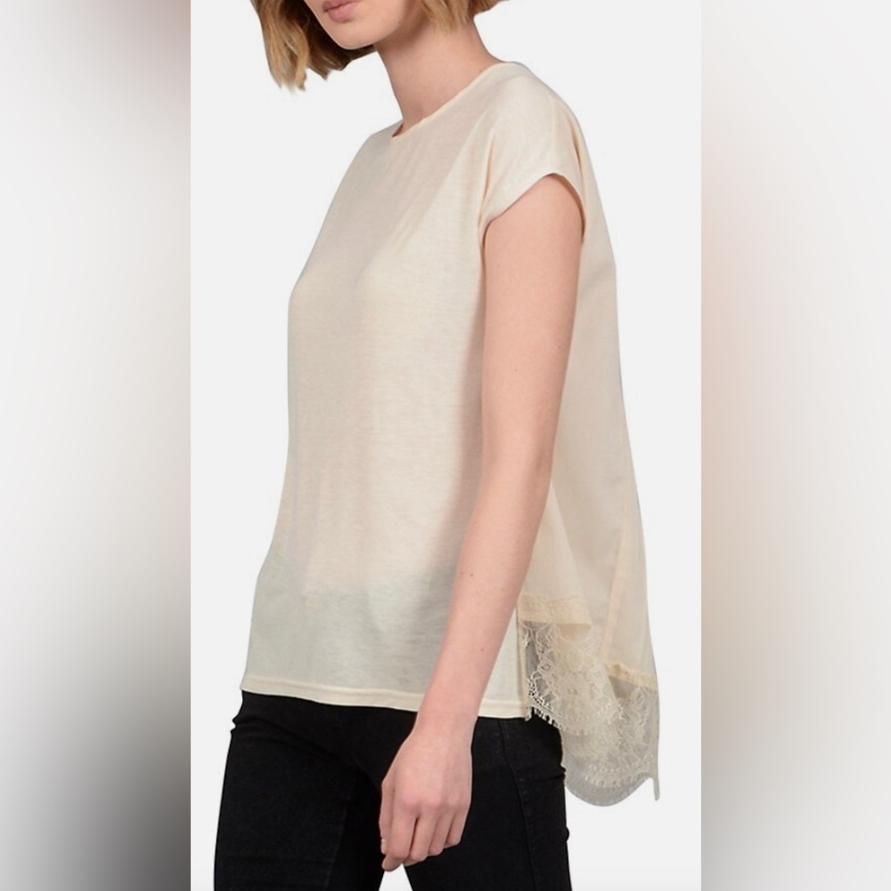 Molly Bracken Knit Top w Pleated Back and Lace Detailing, Cream, sz XS